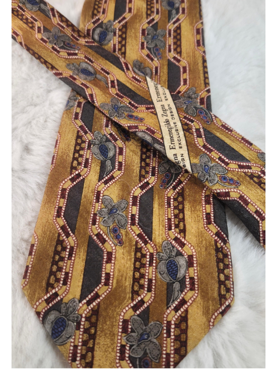 Ermenegildo Zegna Other - Ermenegildo Zegna Tie Vintage Gold Floral Geometric Silk 4" Wide Quiet Luxury